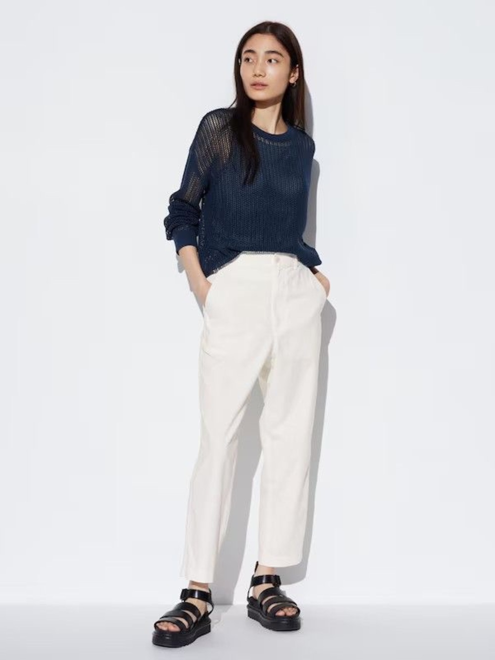 UNIQLO Cotton-Linen Tapered Pants in Cream - XS